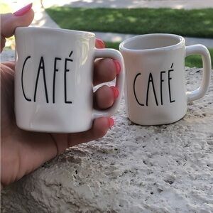Set of 2 Rae Dunn Artisan Collection Cafe Espresso 4 oz Mini White Coffee Mugs